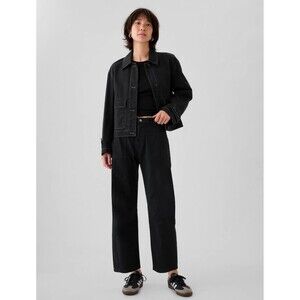 New Gap Black High Rise Barrel Jeans Size 8 Petite Minimalist NWT Cropped 33x24"